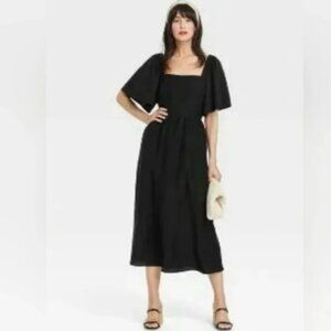 Women's Flutter Short Sleeve Tie-Back Dress - A New Day™ Black M